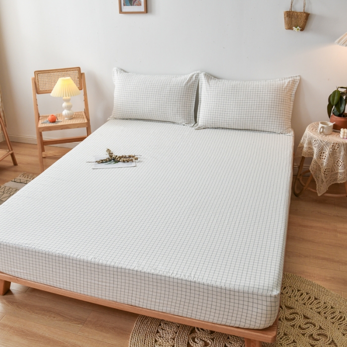 91家纺网 家纺一手货源 找家纺 床笠人家 2023新款全棉水洗棉防水床笠 白小格