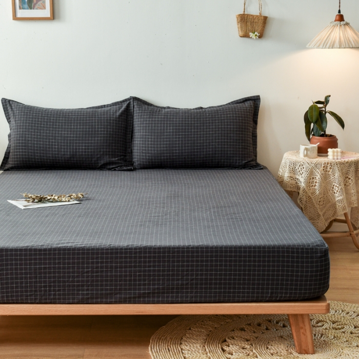 91家纺网 家纺一手货源 找家纺 床笠人家 2023新款全棉水洗棉防水床笠 灰小格