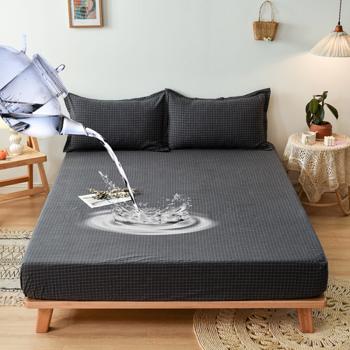 91家纺网 家纺一手货源 找家纺 床笠人家 2023新款全棉水洗棉防水床笠 灰小格