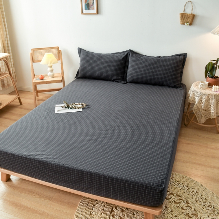 91家纺网 家纺一手货源 找家纺 床笠人家 2023新款全棉水洗棉防水床笠 灰小格