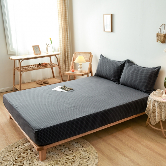 91家纺网 家纺一手货源 找家纺 床笠人家 2023新款全棉水洗棉防水床笠 灰小格