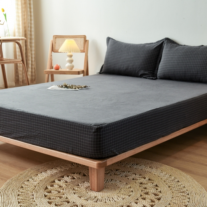 91家纺网 家纺一手货源 找家纺 床笠人家 2023新款全棉水洗棉防水床笠 灰小格