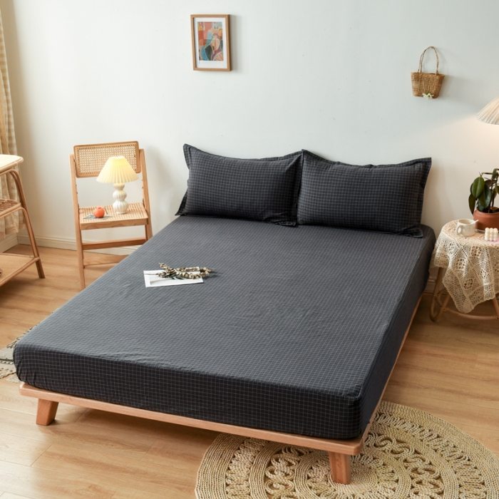 91家纺网 家纺一手货源 找家纺 床笠人家 2023新款全棉水洗棉防水床笠 灰小格