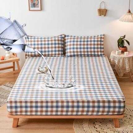 床笠人家 2023新款全棉水洗棉防水床笠 蓝格