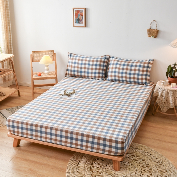 91家纺网 家纺一手货源 找家纺 床笠人家 2023新款全棉水洗棉防水床笠 蓝格