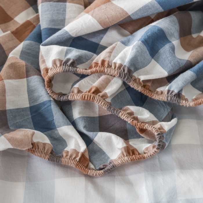 91家纺网 家纺一手货源 找家纺 床笠人家 2023新款全棉水洗棉防水床笠 蓝格