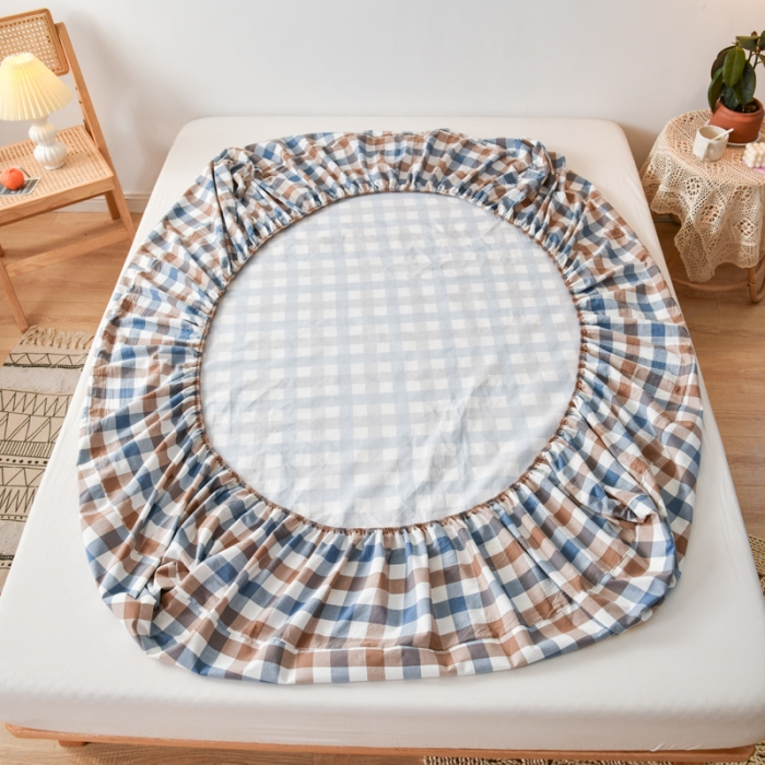 91家纺网 家纺一手货源 找家纺 床笠人家 2023新款全棉水洗棉防水床笠 蓝格