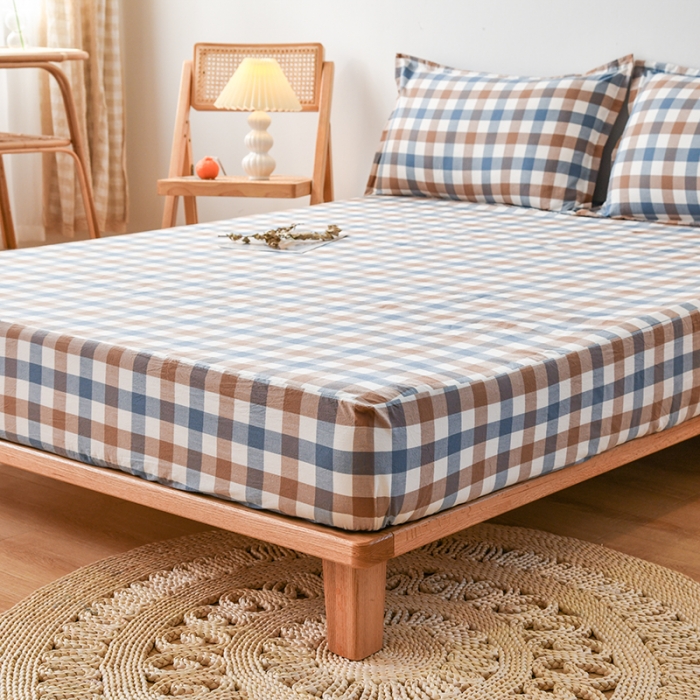 91家纺网 家纺一手货源 找家纺 床笠人家 2023新款全棉水洗棉防水床笠 蓝格