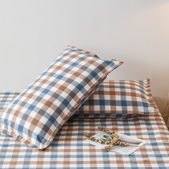 91家纺网 家纺一手货源 找家纺 床笠人家 2023新款全棉水洗棉防水床笠 蓝格