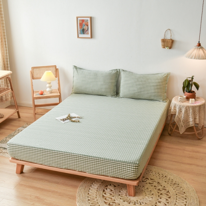 91家纺网 家纺一手货源 找家纺 床笠人家 2023新款全棉水洗棉防水床笠 绿小格