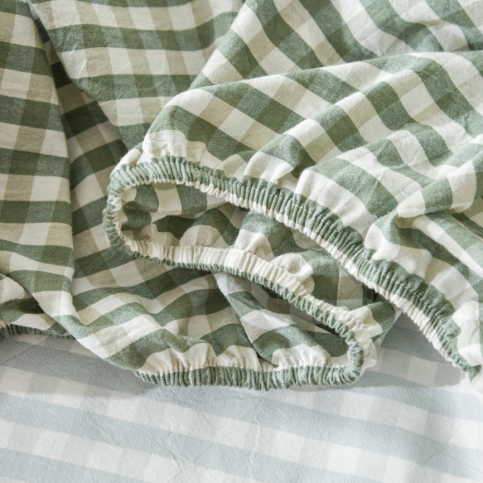 91家纺网 家纺一手货源 找家纺 床笠人家 2023新款全棉水洗棉防水床笠 绿小格