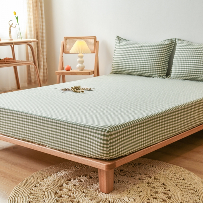 91家纺网 家纺一手货源 找家纺 床笠人家 2023新款全棉水洗棉防水床笠 绿小格