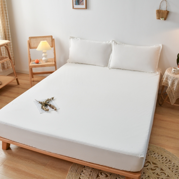 91家纺网 家纺一手货源 找家纺 床笠人家 2023新款全棉水洗棉防水床笠 雪山白