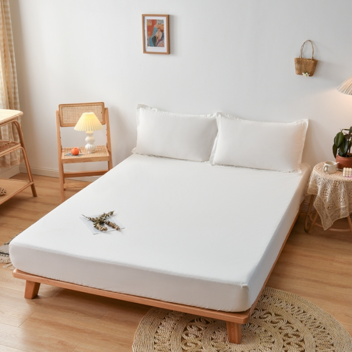 91家纺网 家纺一手货源 找家纺 床笠人家 2023新款全棉水洗棉防水床笠 雪山白