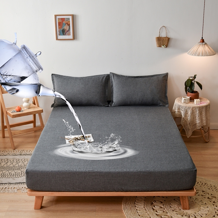 91家纺网 家纺一手货源 找家纺 床笠人家 2023新款全棉水洗棉防水床笠 珍珠灰