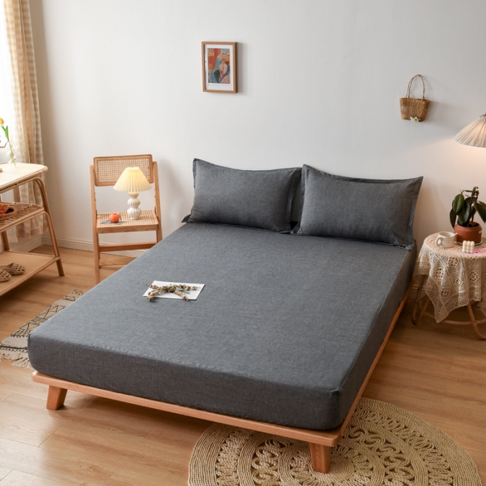 91家纺网 家纺一手货源 找家纺 床笠人家 2023新款全棉水洗棉防水床笠 珍珠灰