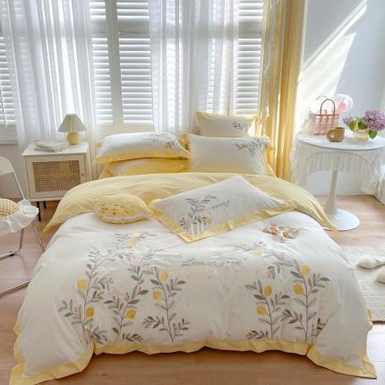 馨蕊 2021新款水洗棉四件套-柠檬-奶昔