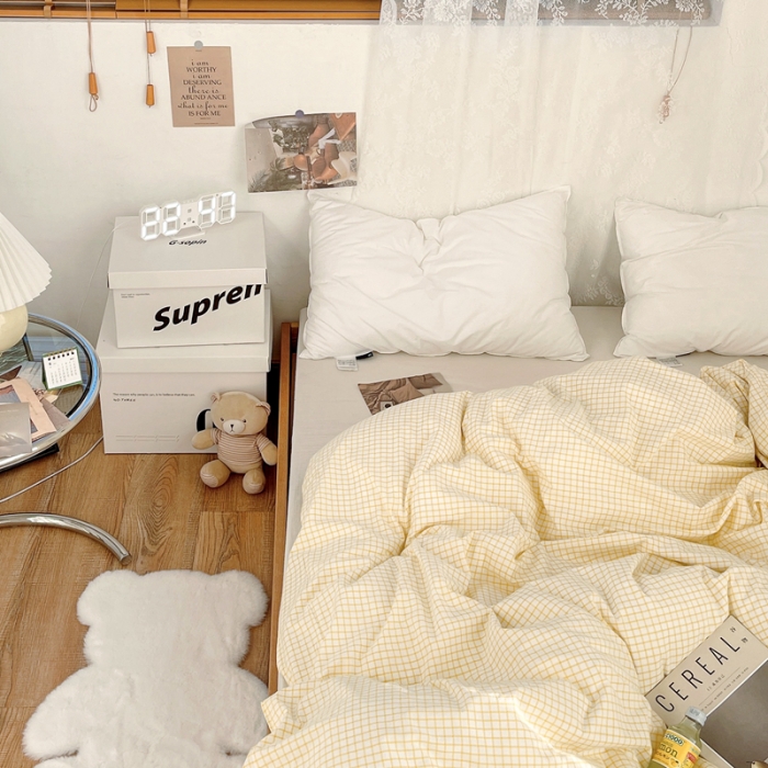 91家纺网 家纺一手货源 找家纺 安莱生活 2021新款水洗棉全棉单品被套 清新姜黄格