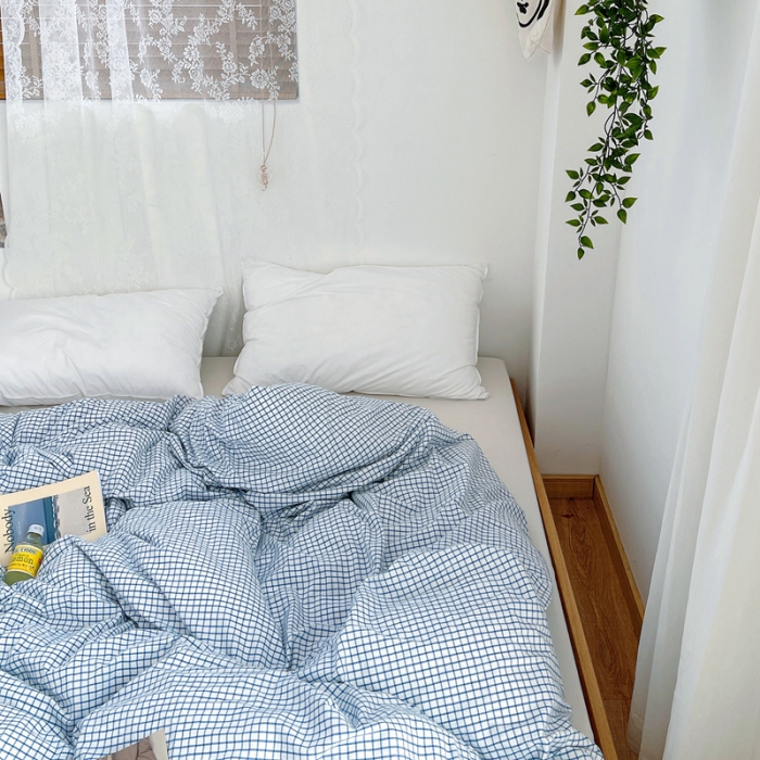 91家纺网 家纺一手货源 找家纺 安莱生活 2021新款水洗棉全棉单品被套 清新雾蓝格