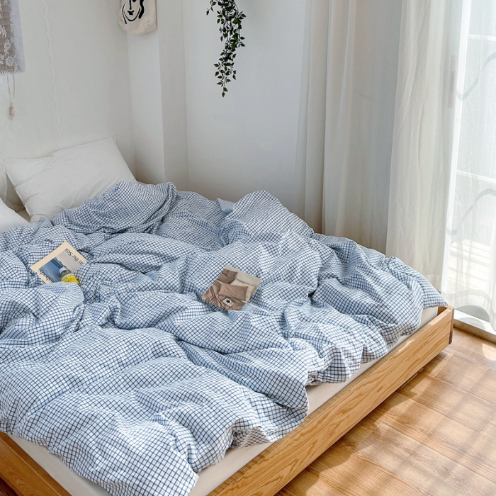 91家纺网 家纺一手货源 找家纺 安莱生活 2021新款水洗棉全棉单品被套 清新雾蓝格