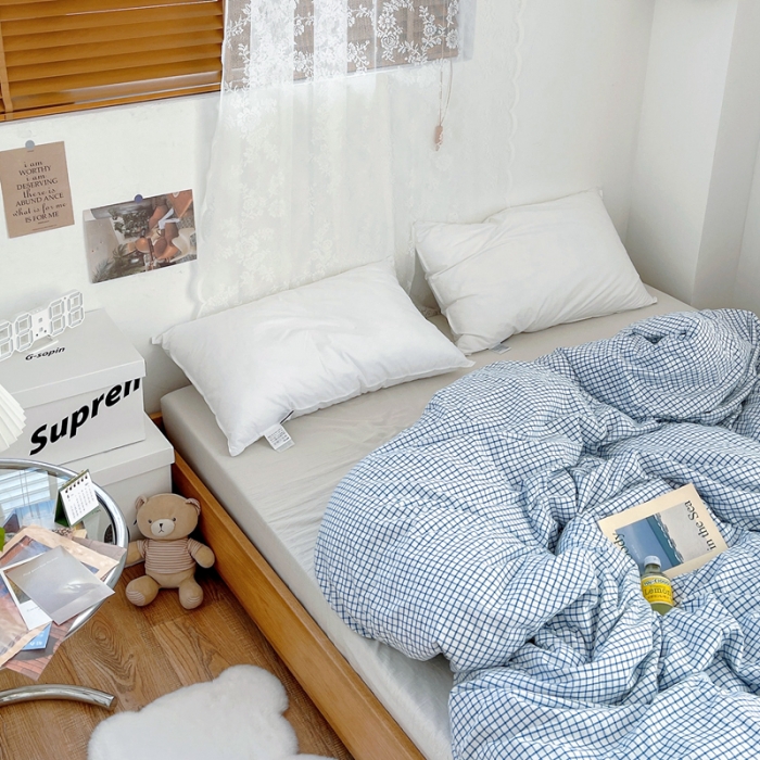 91家纺网 家纺一手货源 找家纺 安莱生活 2021新款水洗棉全棉单品被套 清新雾蓝格