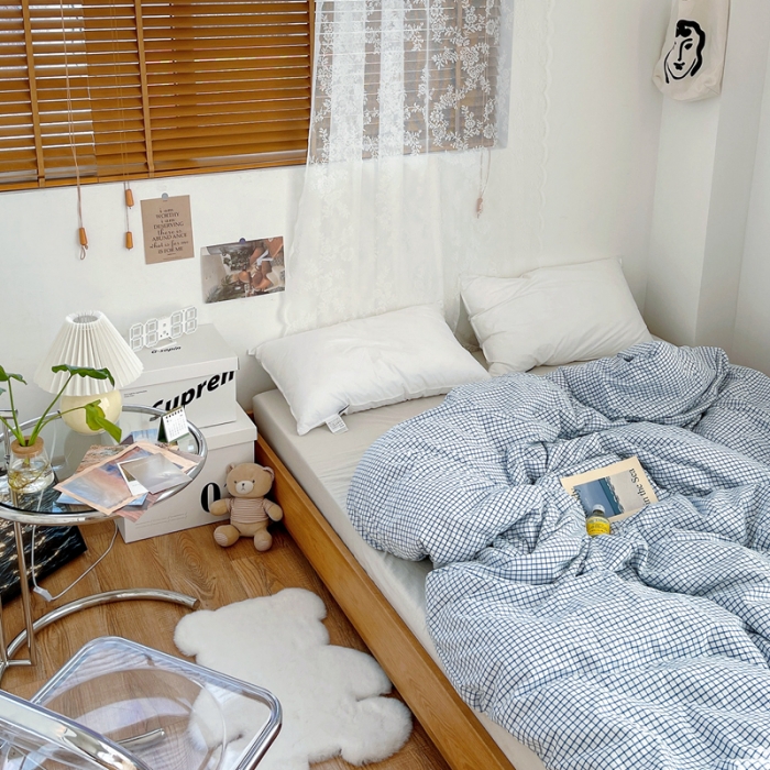 91家纺网 家纺一手货源 找家纺 安莱生活 2021新款水洗棉全棉单品被套 清新雾蓝格