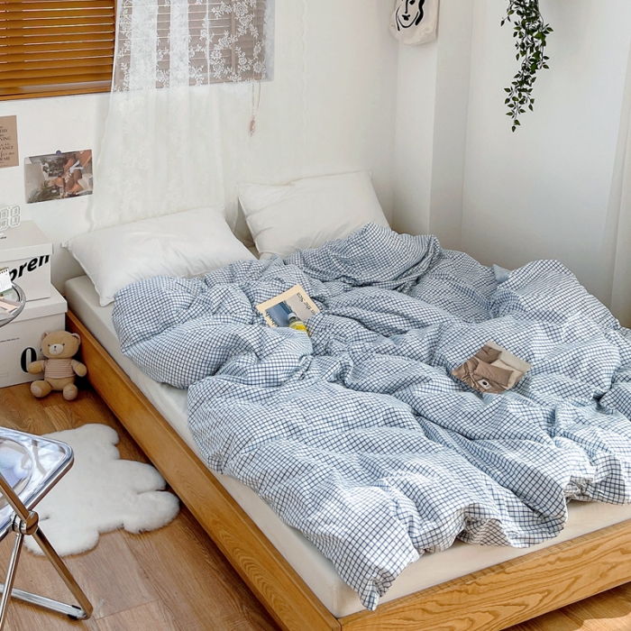 91家纺网 家纺一手货源 找家纺 安莱生活 2021新款水洗棉全棉单品被套 清新雾蓝格