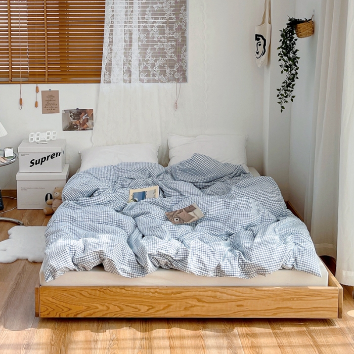 91家纺网 家纺一手货源 找家纺 安莱生活 2021新款水洗棉全棉单品被套 清新雾蓝格