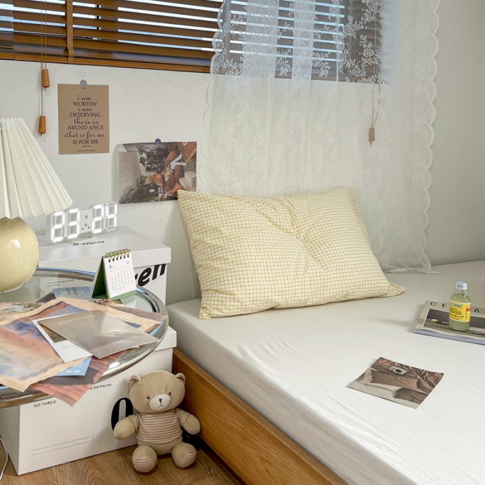 91家纺网 家纺一手货源 找家纺 安莱生活 2021新款水洗棉全棉单枕套 清新姜黄格