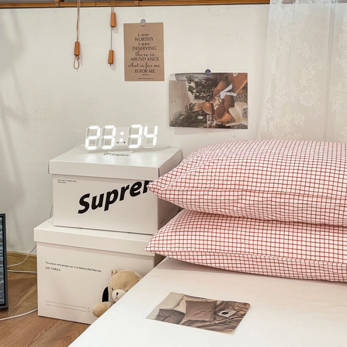 91家纺网 家纺一手货源 找家纺 安莱生活 2021新款水洗棉全棉单枕套 清新酱红格