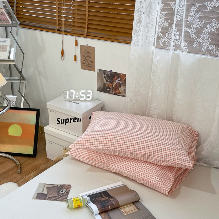 91家纺网 家纺一手货源 找家纺 安莱生活 2021新款水洗棉全棉单枕套 清新嫩粉格