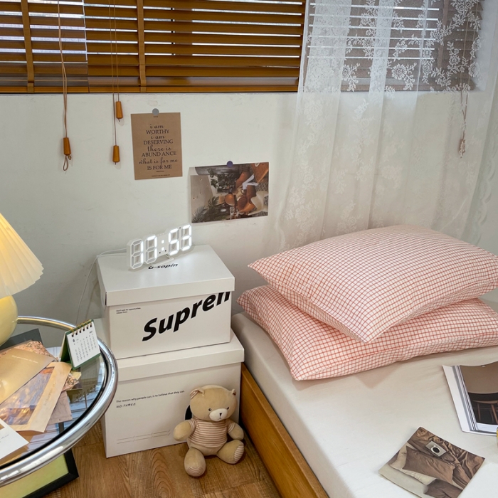 91家纺网 家纺一手货源 找家纺 安莱生活 2021新款水洗棉全棉单枕套 清新嫩粉格