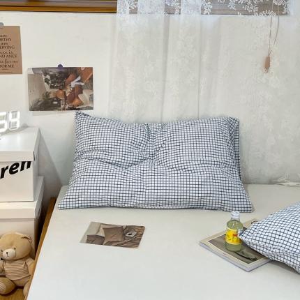 91家纺网 家纺一手货源 找家纺 安莱生活 2021新款水洗棉全棉单枕套 清新雾蓝格