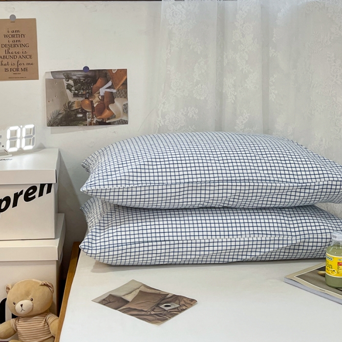 91家纺网 家纺一手货源 找家纺 安莱生活 2021新款水洗棉全棉单枕套 清新雾蓝格