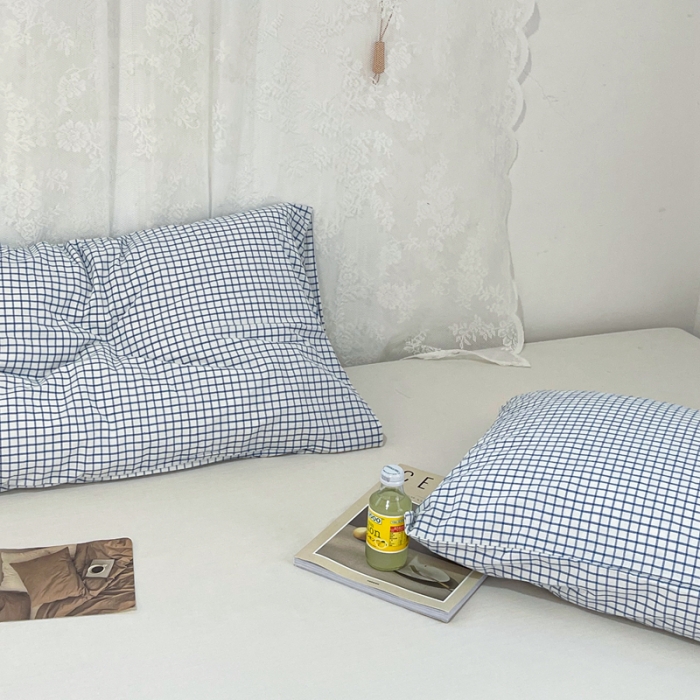 91家纺网 家纺一手货源 找家纺 安莱生活 2021新款水洗棉全棉单枕套 清新雾蓝格