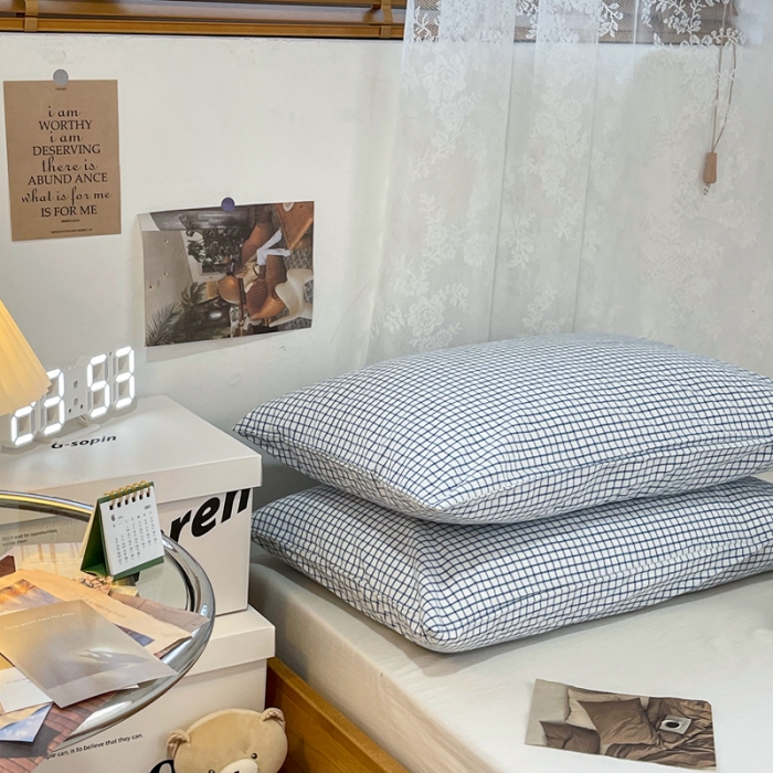 91家纺网 家纺一手货源 找家纺 安莱生活 2021新款水洗棉全棉单枕套 清新雾蓝格