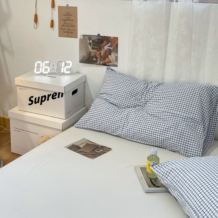 91家纺网 家纺一手货源 找家纺 安莱生活 2021新款水洗棉全棉单枕套 清新雾蓝格