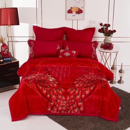 91家纺网 家纺一手货源 找家纺 凯轩毛毛毯毯子 2024新款婚庆云毛毯毯子 凤舞良缘