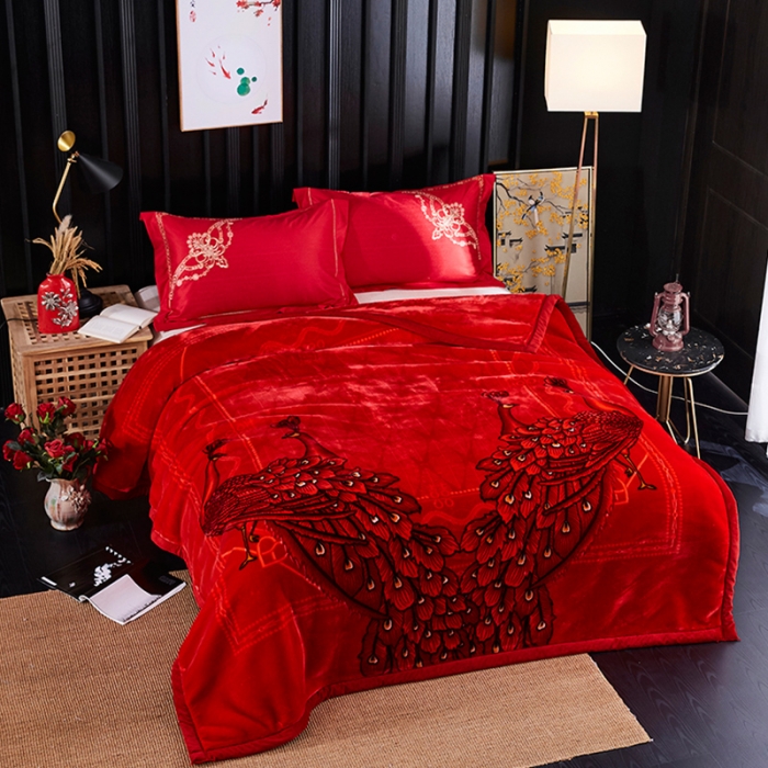 91家纺网 家纺一手货源 找家纺 凯轩毛毛毯毯子 2024新款婚庆云毛毯毯子 凤舞良缘