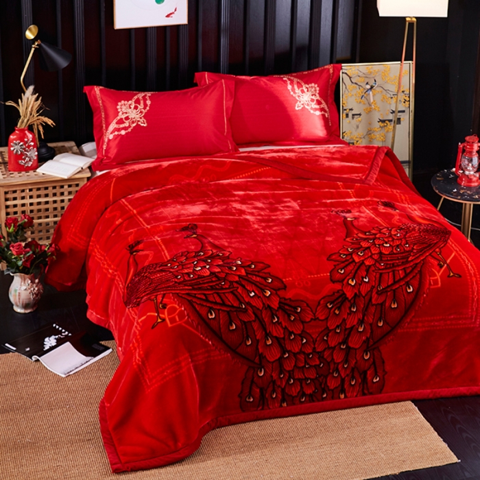 91家纺网 家纺一手货源 找家纺 凯轩毛毛毯毯子 2024新款婚庆云毛毯毯子 凤舞良缘