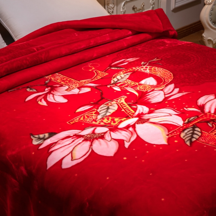 91家纺网 家纺一手货源 找家纺 凯轩毛毛毯毯子 2024新款婚庆云毛毯毯子 花语情