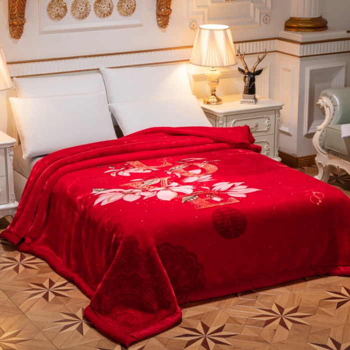 91家纺网 家纺一手货源 找家纺 凯轩毛毛毯毯子 2024新款婚庆云毛毯毯子 花语情