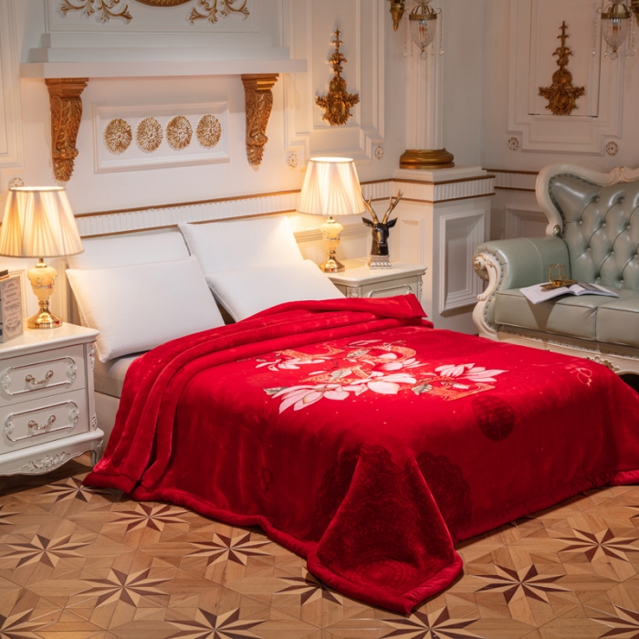 91家纺网 家纺一手货源 找家纺 凯轩毛毛毯毯子 2024新款婚庆云毛毯毯子 花语情