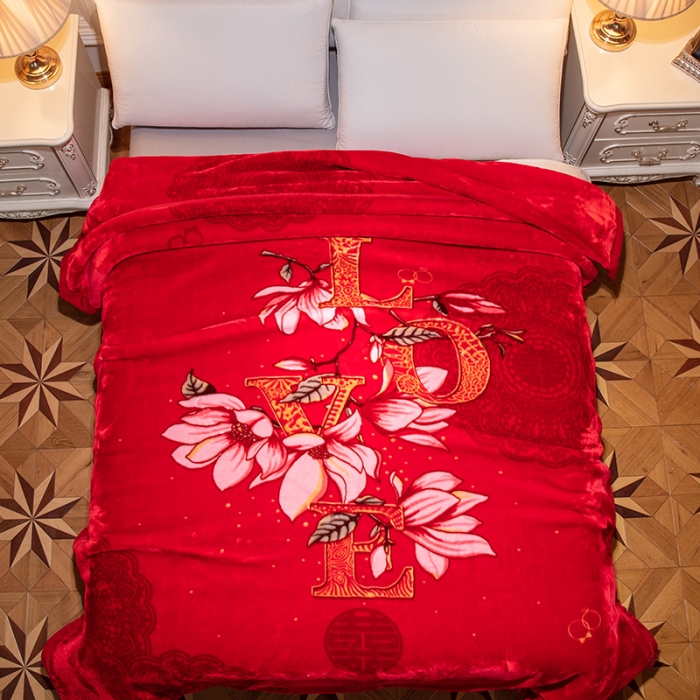 91家纺网 家纺一手货源 找家纺 凯轩毛毛毯毯子 2024新款婚庆云毛毯毯子 花语情