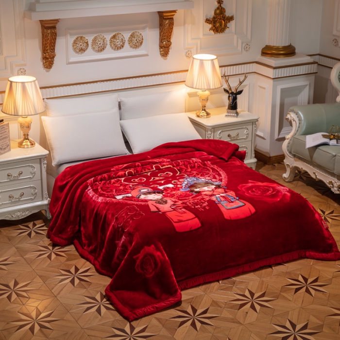 91家纺网 家纺一手货源 找家纺 凯轩毛毛毯毯子 2024新款婚庆云毛毯毯子 美好良缘