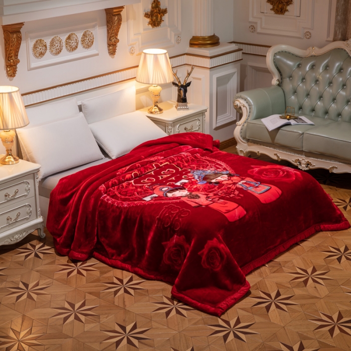 91家纺网 家纺一手货源 找家纺 凯轩毛毛毯毯子 2024新款婚庆云毛毯毯子 美好良缘