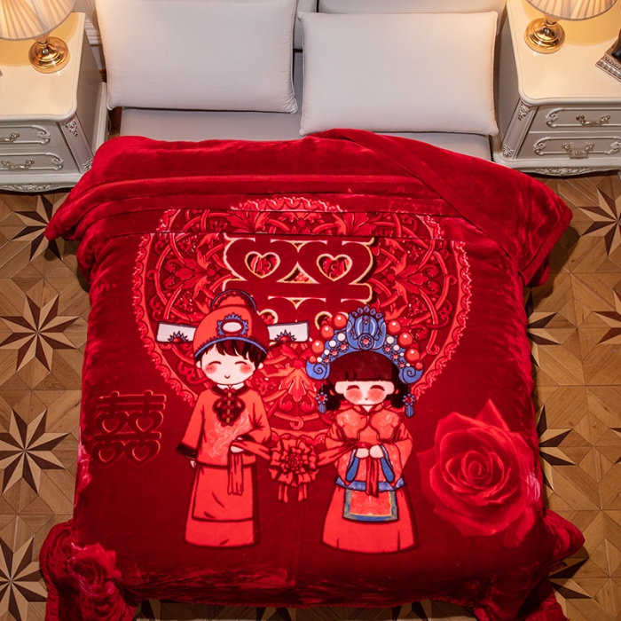 91家纺网 家纺一手货源 找家纺 凯轩毛毛毯毯子 2024新款婚庆云毛毯毯子 美好良缘