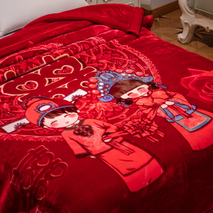 91家纺网 家纺一手货源 找家纺 凯轩毛毛毯毯子 2024新款婚庆云毛毯毯子 美好良缘