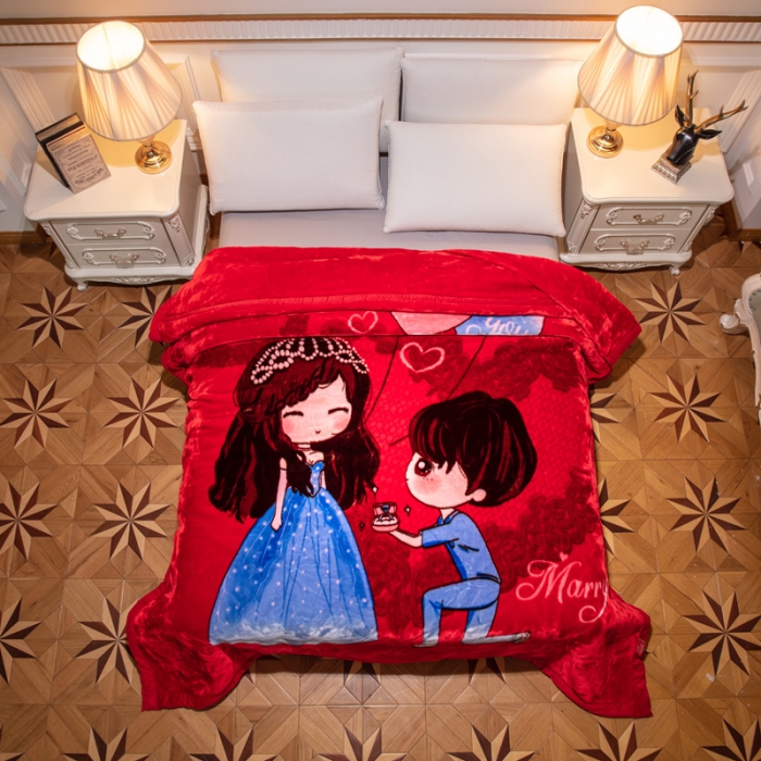 91家纺网 家纺一手货源 找家纺 凯轩毛毛毯毯子 2024新款婚庆云毛毯毯子 情谊浓浓