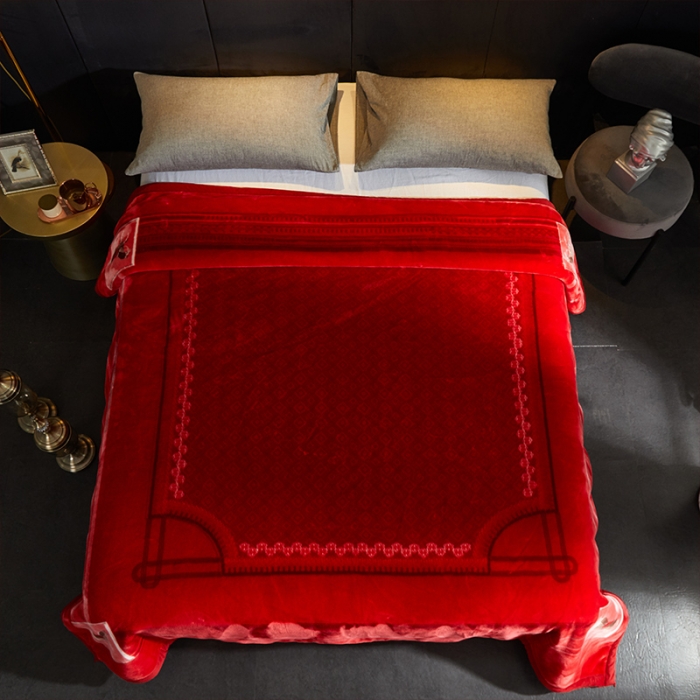 91家纺网 家纺一手货源 找家纺 凯轩毛毛毯毯子 2024新款婚庆云毛毯毯子 神马曲红